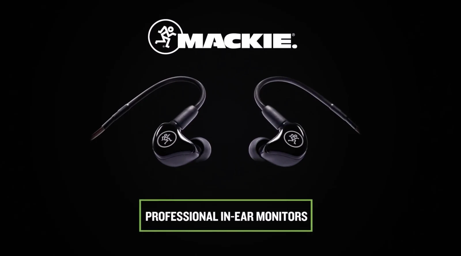 Mackie professional in-ear monitors against a black background