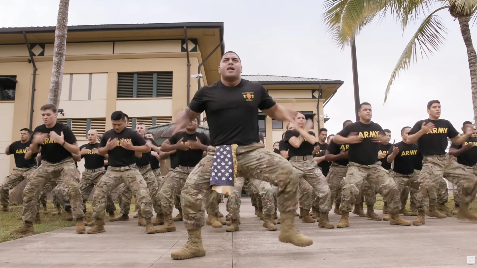 Army service members performing together outdoors in the Smithsonian NMAI film Why We Serve